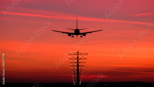 zachód słońca, samolot, lotnisko