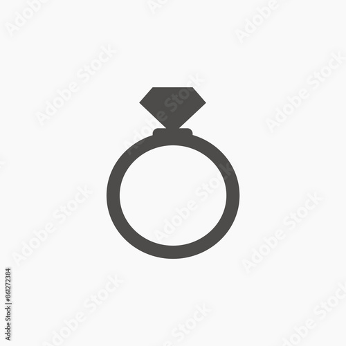 Diamond ring icon vector isolated. Jewelry, Gem stone symbol. Wedding, engagement, marriage symbol	