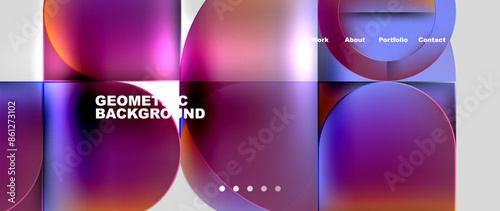 Circles and lines. Bright colorful geometry with glassmorphism effect. Vector Illustration For Wallpaper, Banner, Background, Card, Book Illustration, landing page