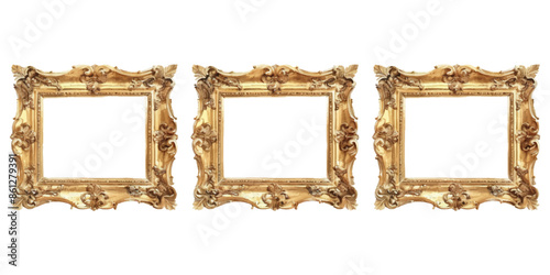 Set of golden watercolor frames isolated on white background.