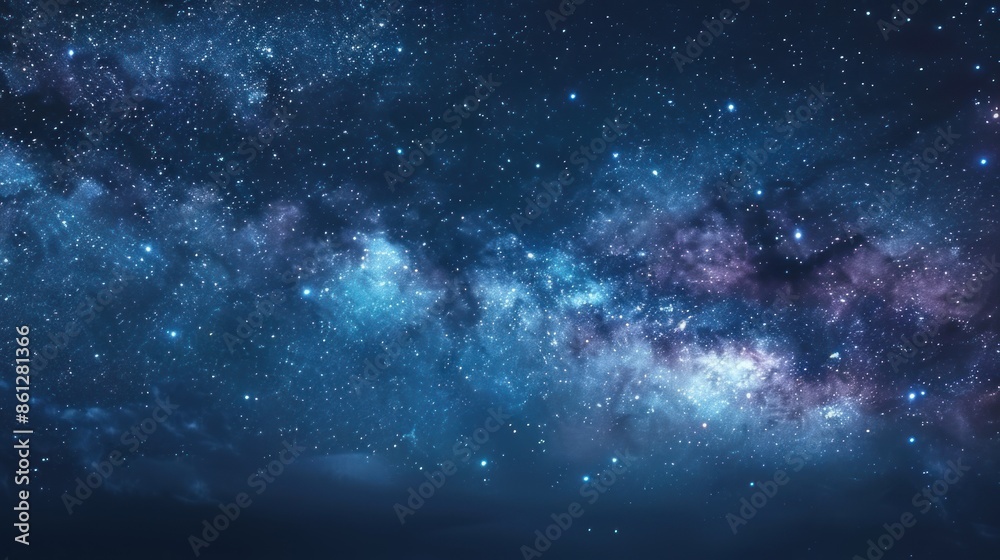Obraz premium Dark Night Starry Sky With Glowing Stars. Bright Glow Of Sky Stars And Milky Way Galaxy. 4K. Natural Background Backdrop.