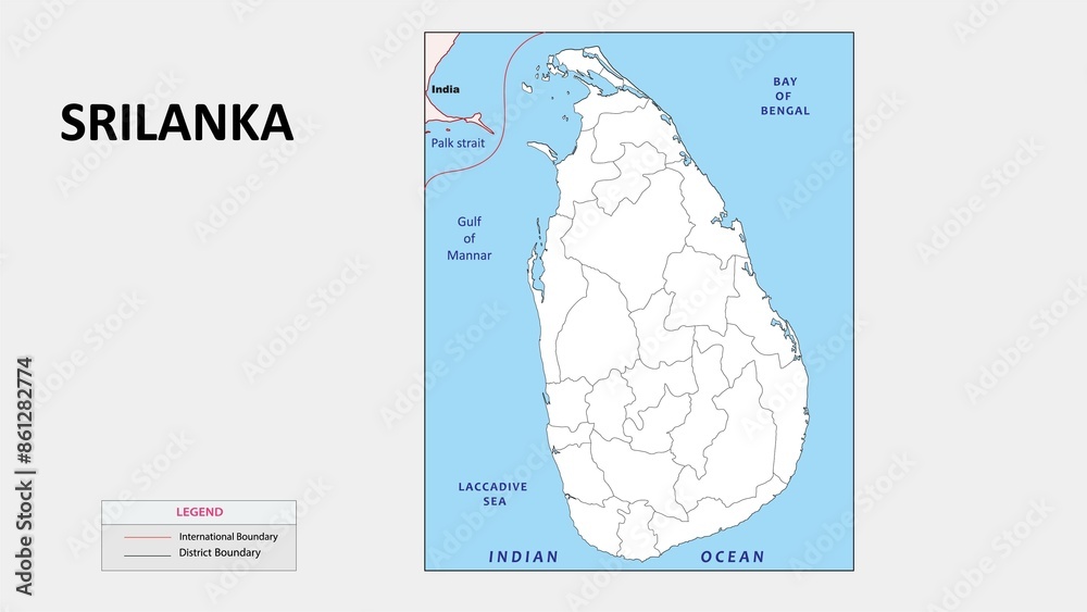 Sri Lanka Map. Political map of Sri Lanka with District border in outline. Political map of Sri