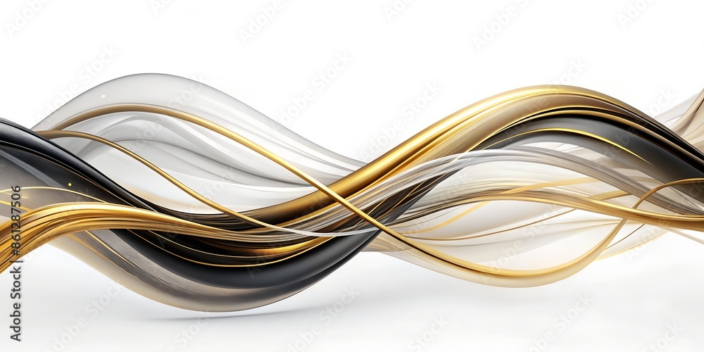 Golden Flow: Elegance in Black and White Abstraction