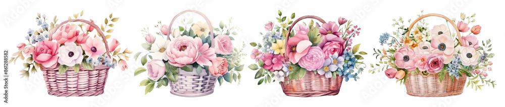 Obraz premium Flower basket watercolor set