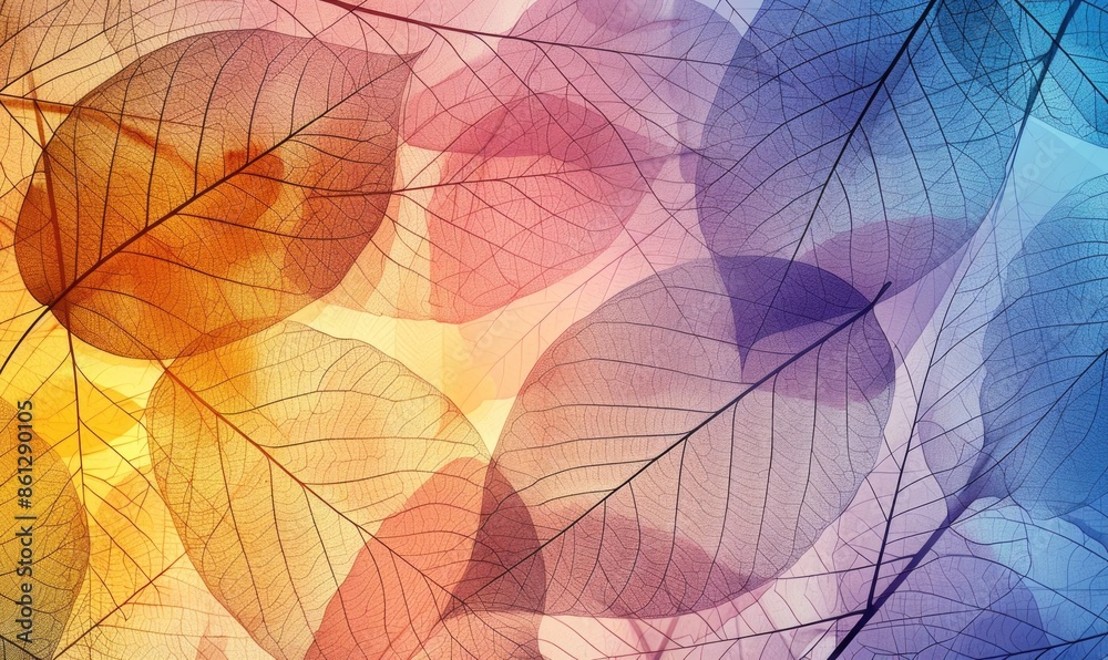 Transparent colored leaves macro background