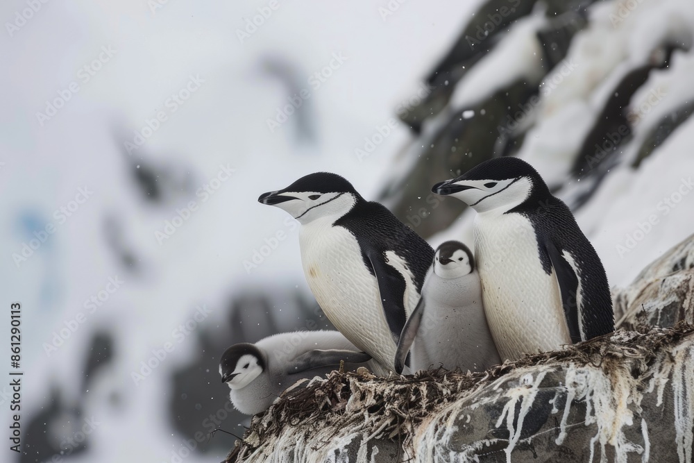 Obraz premium Adult Chinstrap penguins on a nest in Antarctica