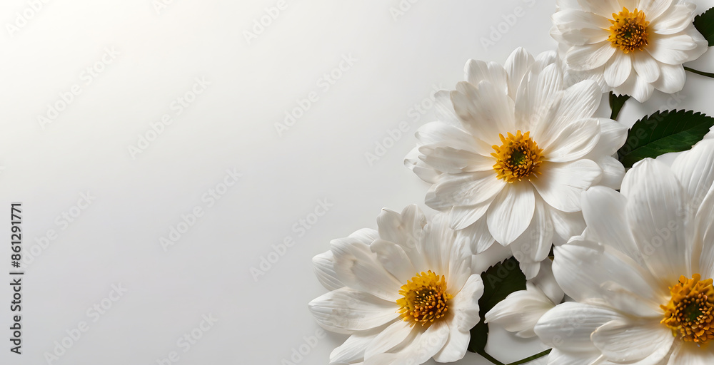 White chamomile flowers background. Chamomile flower close-up. Top view, with an empty space for text. A banner with white flowers. White chamomile flowers background. Chamomile flower close-up. Top view, with an empty space for text. A banner with white flowers.