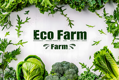 Eco farm logo with fresh green vegetables photo