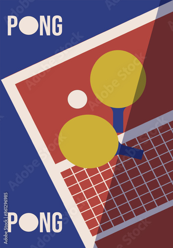 Ping pong vertical poster template design. Trendy Abstract asian style pingpong flyer cover print. Simple vector illustration. EPS 10