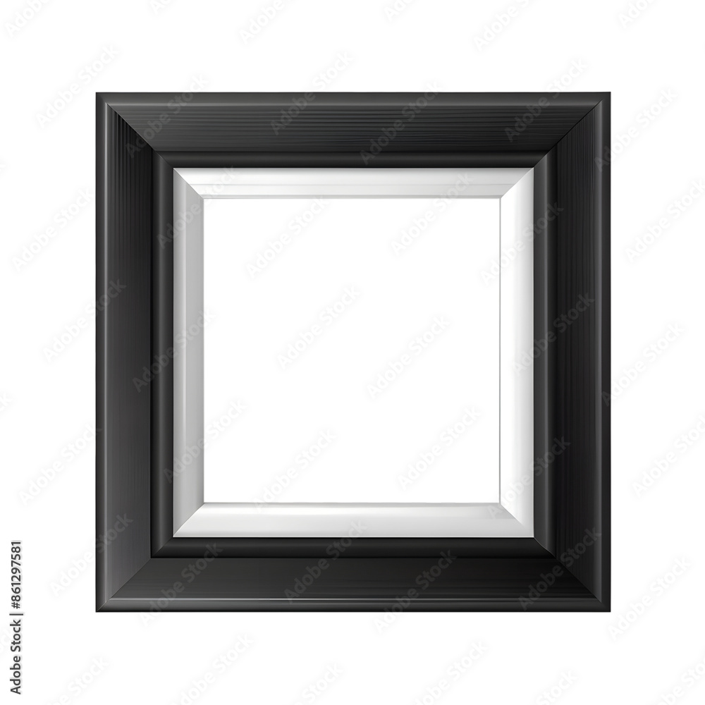Empty modern black and white picture frame on isolated PNG background. realistic light and shade, Empty modern black and white picture frame on isolated PNG background. realistic light and shade,