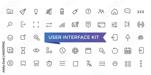 User Interface Kit Icons set with editable stroke collection for web and ui. Line icons pack. Vector illustration.