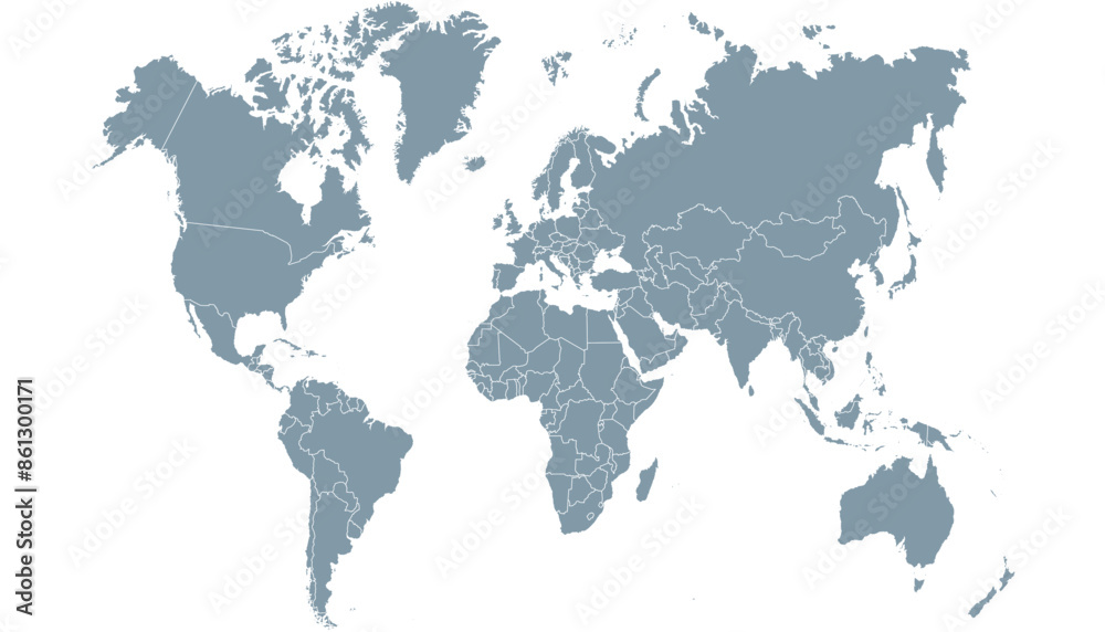 Obraz premium World map. Modern grey vector map. Silhouette map. 