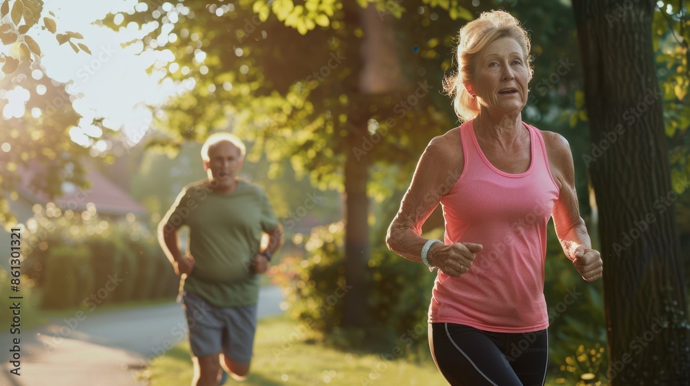 Seniors jogging in the park Seniors jogging in the park