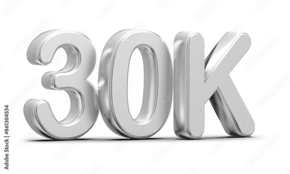 30k Followers Silver Number 3D Render
