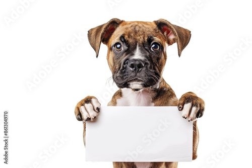 Adorable Dog Holding Blank Sign - Perfect for Messages and Announcements © dashtik