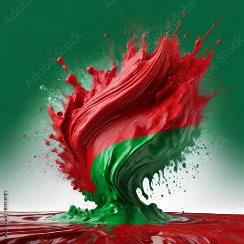 Belarus flag paint liquid explosion on isolated background , generated by AI. High quality photo photo