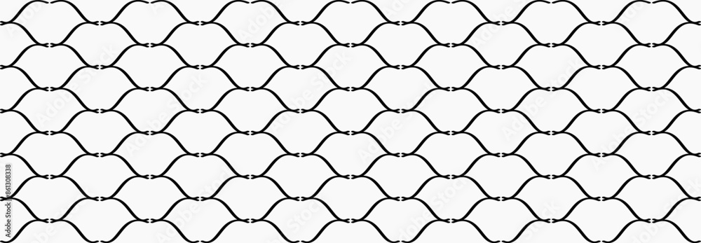 Illustration, vector, Geometry , curve pattern, interlocking, honeycomb pattern, geometric, overlapping, orderly arrangement background, black and white, banner, website. Illustration, vector, Geometry , curve pattern, interlocking, honeycomb pattern, geometric, overlapping, orderly arrangement background, black and white, banner, website.
