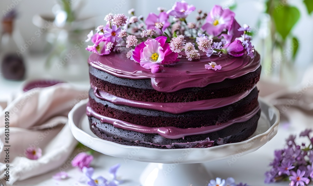  purple frosted chocolate cake, Generative AI