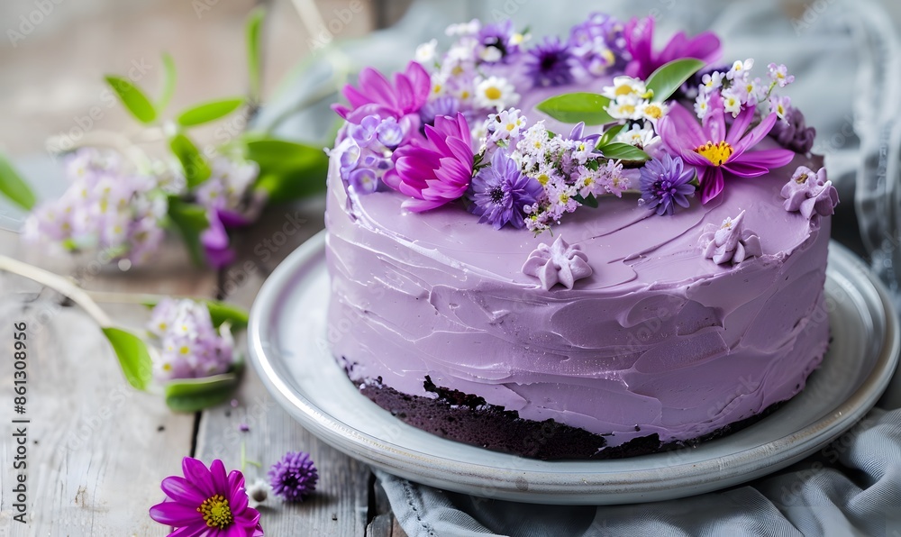 purple frosted chocolate cake, Generative AI purple frosted chocolate cake, Generative AI