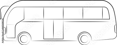 Hand drawn line ​passenger bus vector illustration. Outline Vector bus side view. Coach, School, City transport, Double decker, intercity, Transportation symbol. Bus tour.