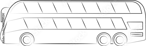 Hand drawn line ​passenger bus vector illustration. Outline Vector bus side view. Coach, School, City transport, Double decker, intercity, Transportation symbol. Bus tour.