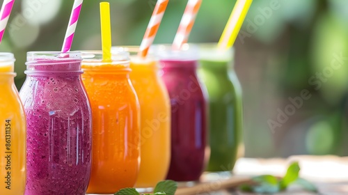 Wallpaper Mural Four colorful smoothies in glass jars with straws. Torontodigital.ca