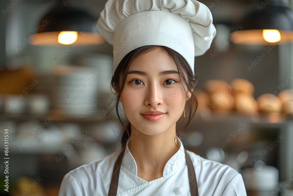 A young beautiful Asian chef in uniform posts okay taste delightful delicious hand gesture on an isolated background. A young beautiful Asian chef in uniform posts okay taste delightful delicious hand gesture on an isolated background.