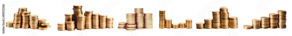 Piles of money coins financial set Piles of money coins financial set