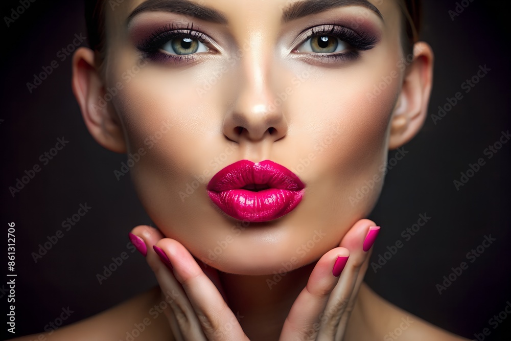 Woman with pink lips blowing kiss, closeup Woman with pink lips blowing kiss, closeup