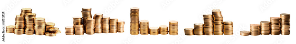 Piles of money coins financial set Piles of money coins financial set