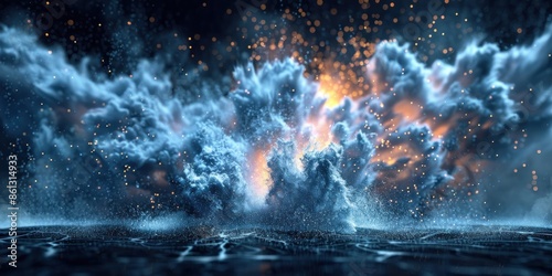 Abstract Smoke Burst with Glowing Particles photo