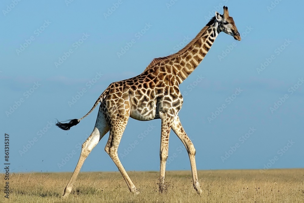 Obraz premium Masai giraffe walking in the Masai Mara savanna.