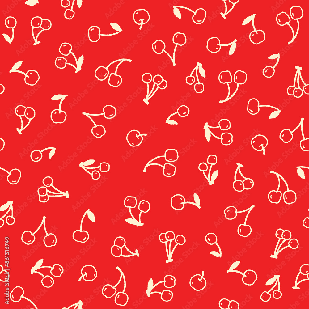 Naklejka premium Outline Bunch of Cherry Seamless Pattern Vector illustration Design