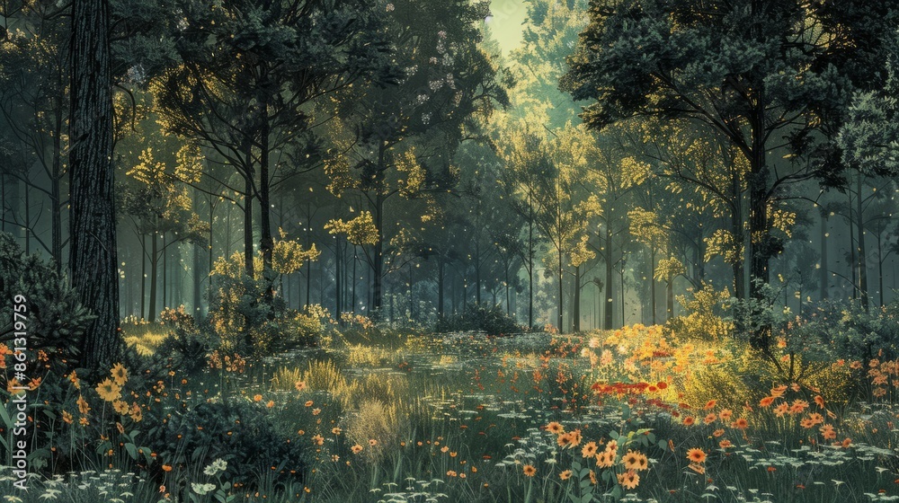 ภาพประกอบสต็อก A forest is an ecosystem that combines various ...