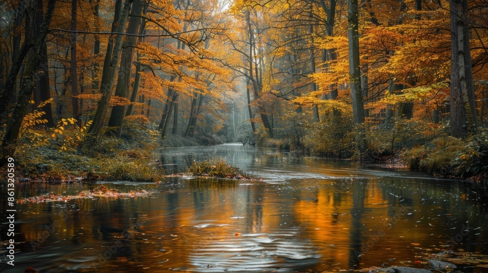 Fototapeta premium Autumn trees and a view of the river