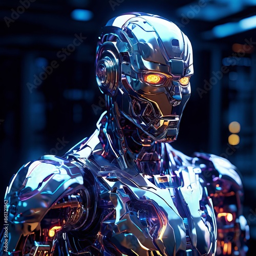  a holographic sculpture of a futuristic robot with holographic © Creative Pictures