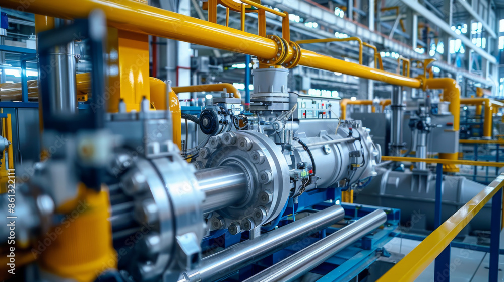 Close-up of intricate industrial pipelines and machinery inside a modern factory, highlighting engineering and manufacturing equipment. Close-up of intricate industrial pipelines and machinery inside a modern factory, highlighting engineering and manufacturing equipment.