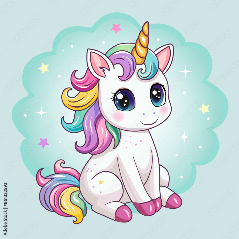 A cute unicorn. A hand-drawn pony with a golden horn. The magic horse. A cute unicorn. A hand-drawn pony with a golden horn. The magic horse.