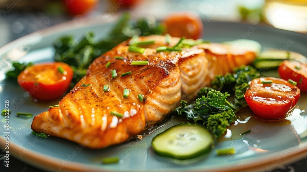 The grilled salmon dish The grilled salmon dish