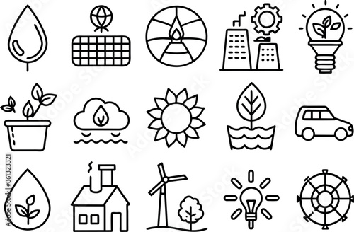 Earth day related concept editable stroke outline icons isolated on white background flat vector illustration