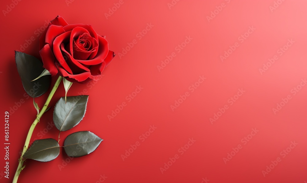 Single Red Rose on Red Background