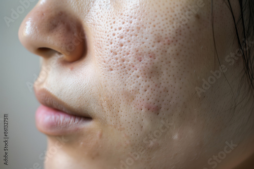 close-up of acne scars 