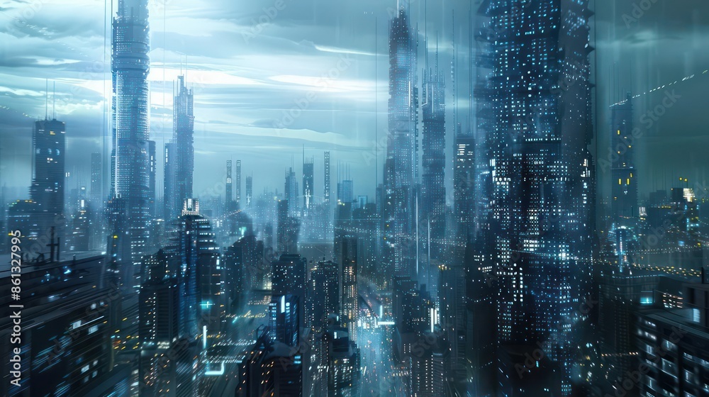Conceptual image of an advanced digital system for managing space resources with clear space for text