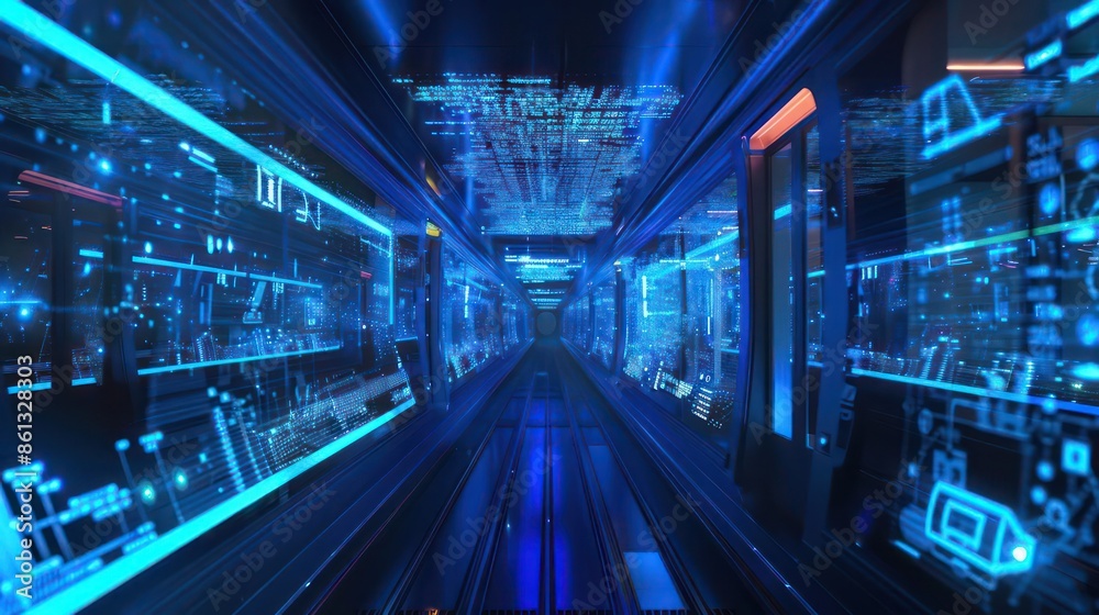 Fototapeta premium Conceptual image of an advanced digital system for managing space resources with clear space for text