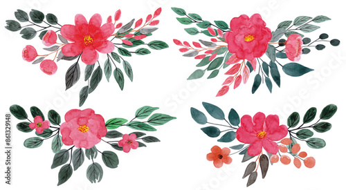 Watercolor floral set. watercolor arrangements with roses. Great for cards, invitations, wedding floral design. hand drawing flowers illustration 