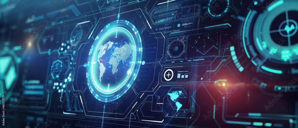 Obraz premium Futuristic digital interface for managing medical business operations with plenty of space for copy