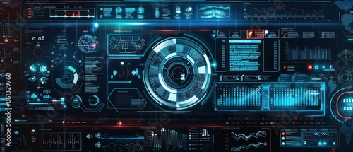 Futuristic digital interface for managing medical business operations with plenty of space for copy