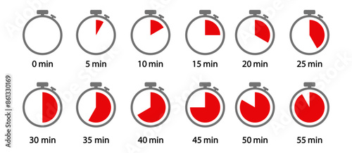Isolated Timer, Clock, Stopwatch Icons Set. Label cooking time. Vector, PNG illustration 