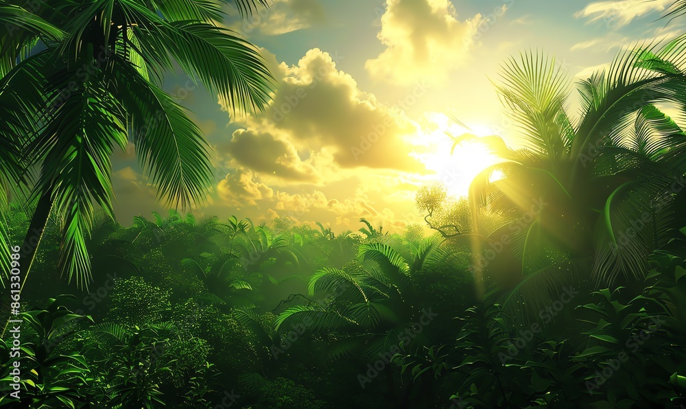 Tropical Sunset Through Lush Foliage Tropical Sunset Through Lush Foliage