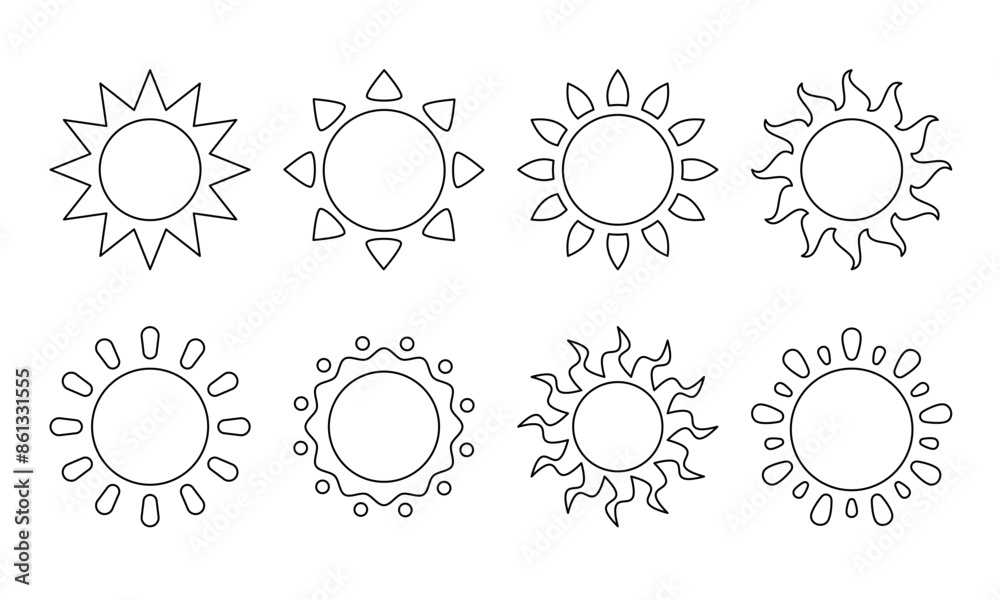 Vector sun icon. Editable stroke. Line set of sunlight and rays ...